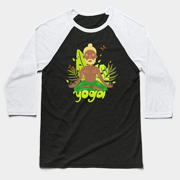 Man Doing Yoga Baseball T-Shirt by Mako Design 